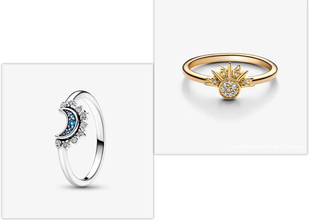 Celestial Blue Sparkling Sun & Moon Ring Set - CCPC Department Store