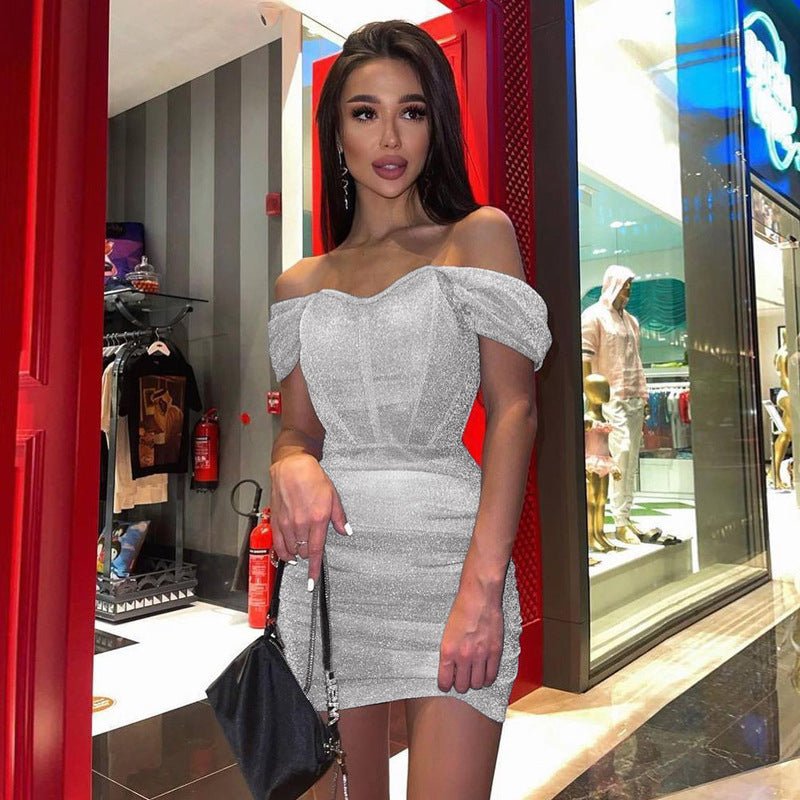 Women's One-Shoulder Drape Sleeves Hip Dress - CCPC Department Store